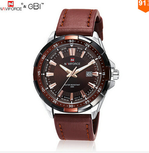 NAVIFORCE 9056 Men's Quartz watch Fashion Wristwatches With Leather Band Movement Date Function