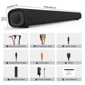 Soundbar with Built-in Subwoofer 2.1CH 35-Inch TV Speakers 3D Surround Sound for Home Theater - Image 2