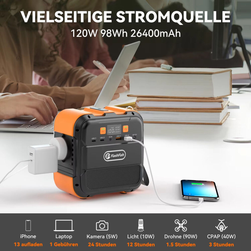 Flashfish 120W Mini Power Bank with LED Portable Solar Charging Station Solar Power Generator - Image 7