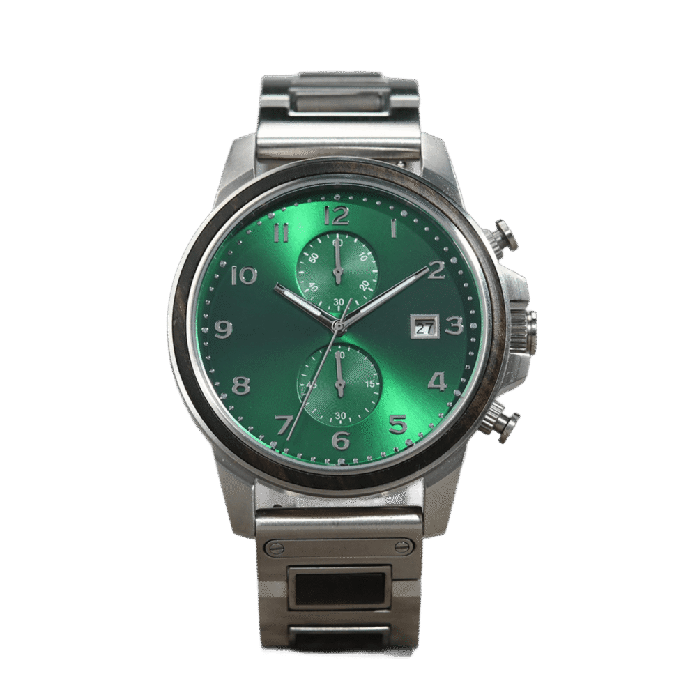 BOBO BIRD Classic Chronograph Wooden Watch Ebony Green - Image 2
