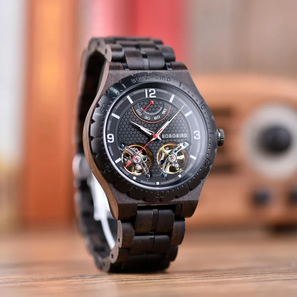 BOBO BIRD Gemini – Automatic Movement – Black Sandalwood T18-1 Watch - Image 5