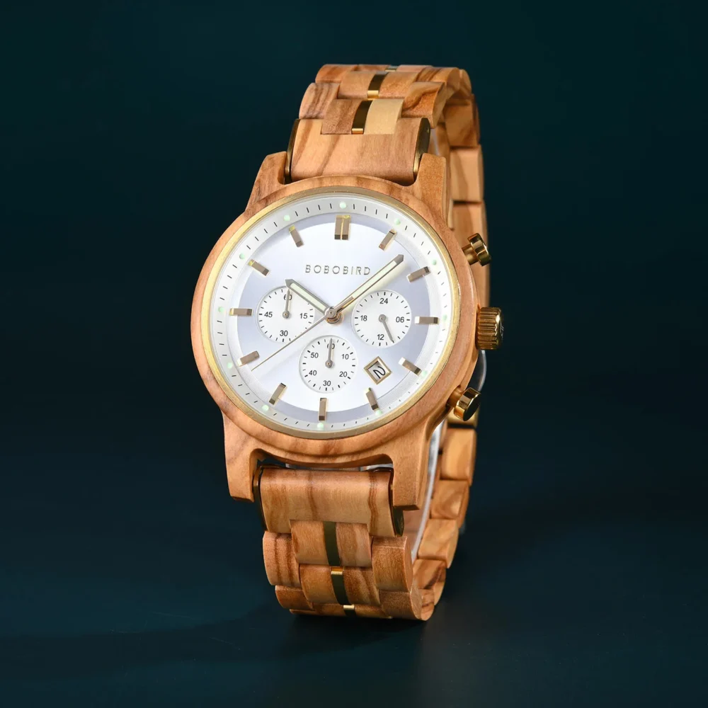BOBO BIRD Classic Collection Handmade Olivewood White 44MM Watch - Image 8