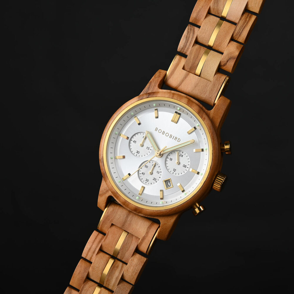 BOBO BIRD Classic Collection Handmade Olivewood White 44MM Watch - Image 10