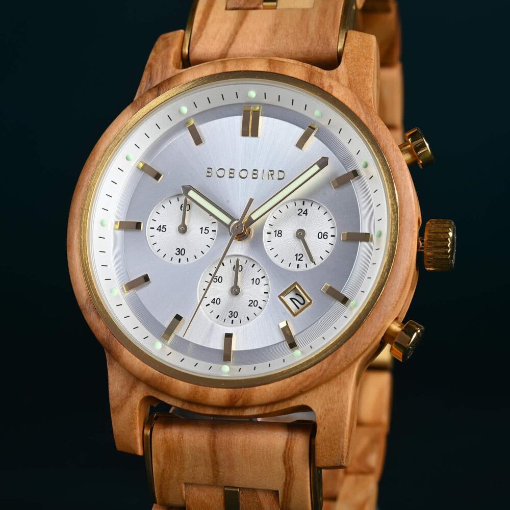 BOBO BIRD Classic Collection Handmade Olivewood White 44MM Watch - Image 12
