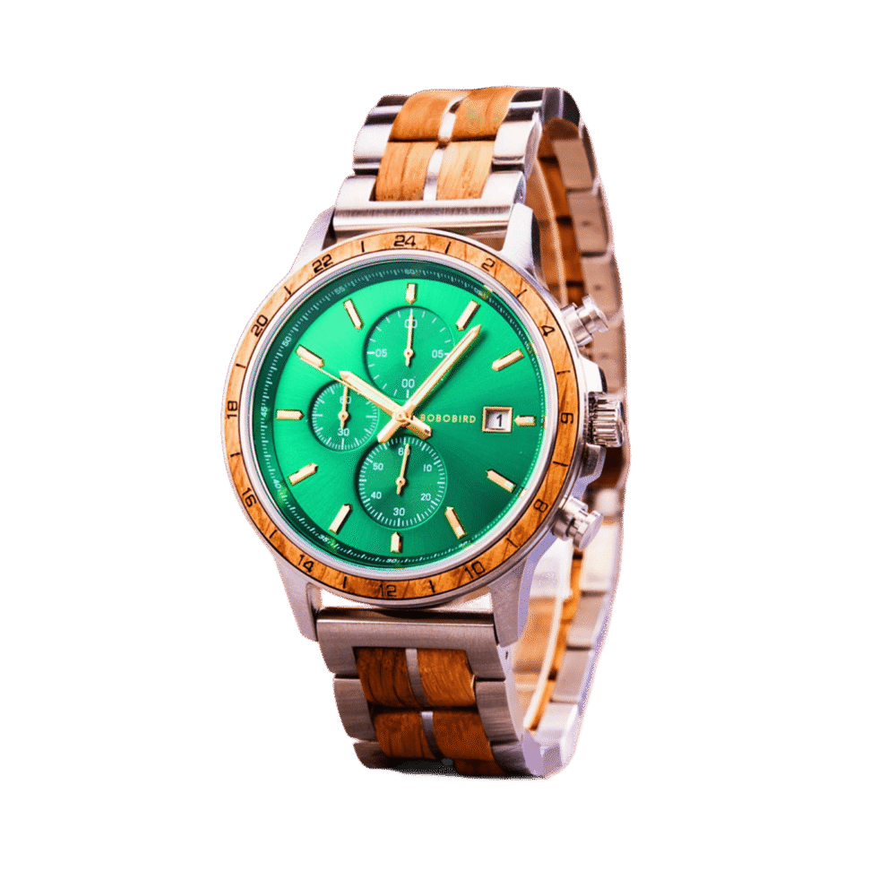 BOBO BIRD Classic Chronograph Wooden Watch Ebony Green - Image 5