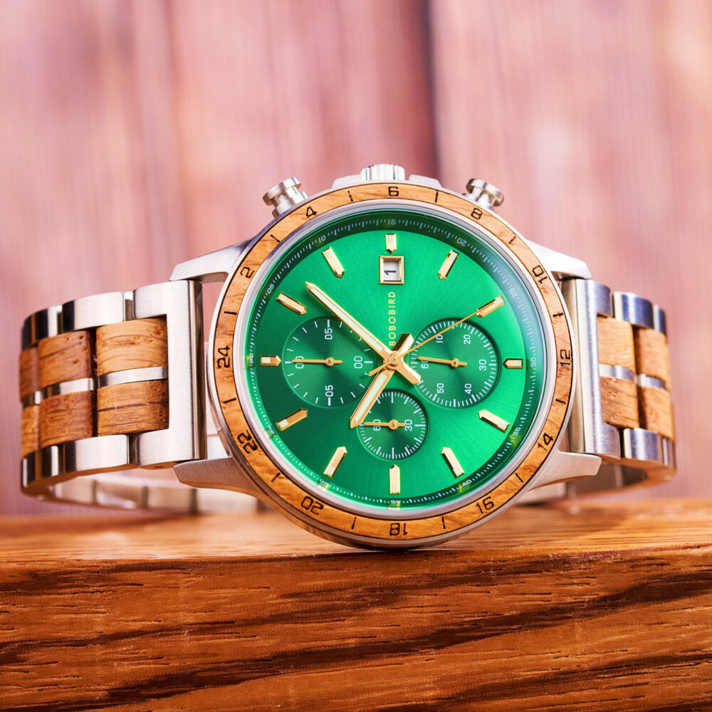 BOBO BIRD Classic Chronograph Wooden Watch Ebony Green - Image 16