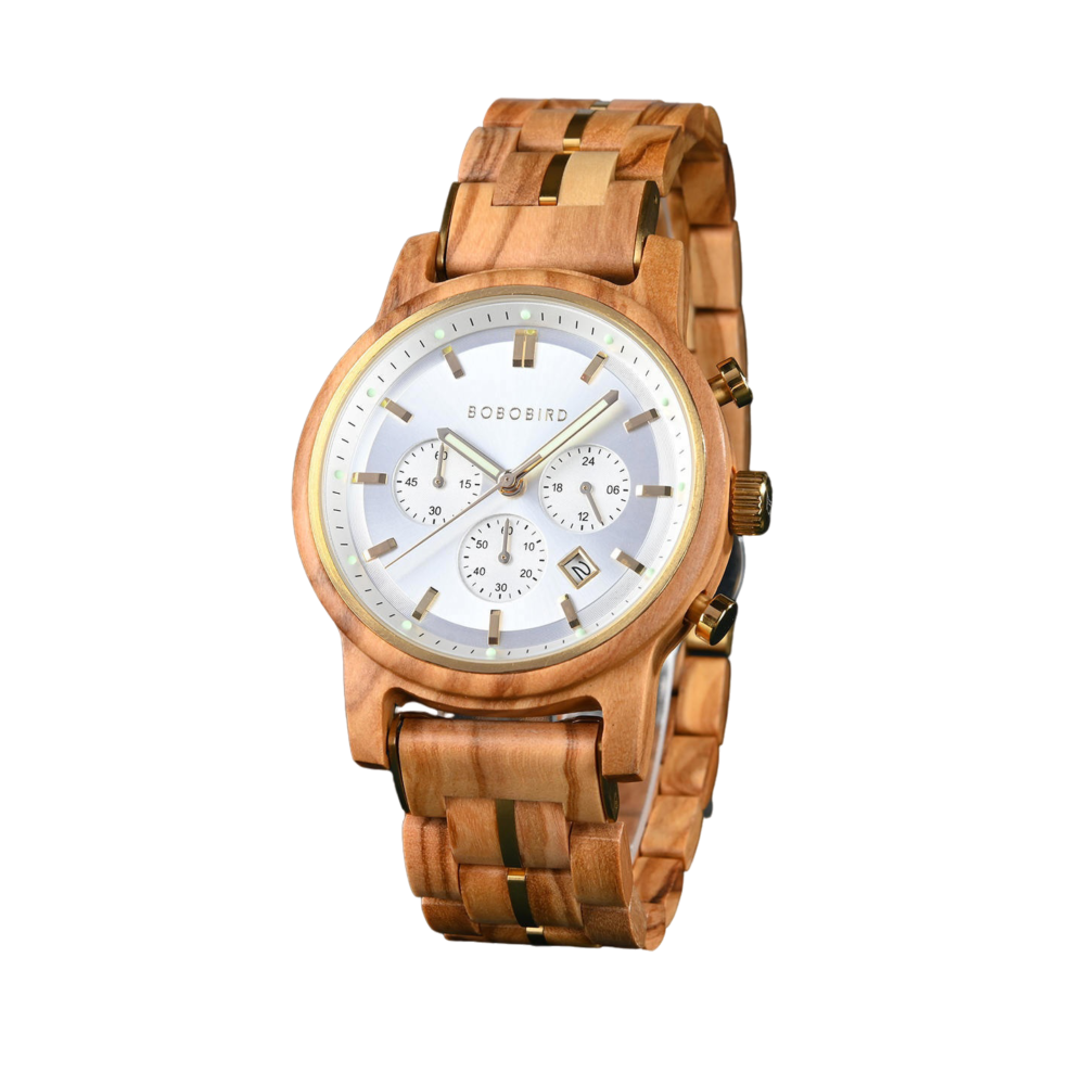 BOBO BIRD Classic Collection Handmade Olivewood White 44MM Watch - Image 6