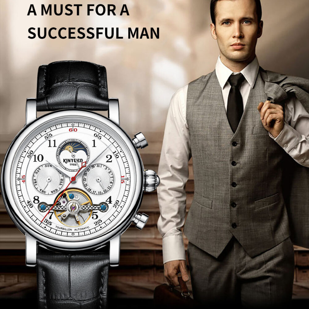KINYUED Luxury Mechanical  Automatic  Leather Men's Wristwatch - Image 3