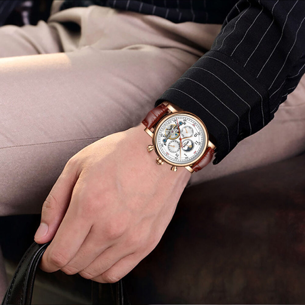 KINYUED Luxury Mechanical  Automatic  Leather Men's Wristwatch - Image 7