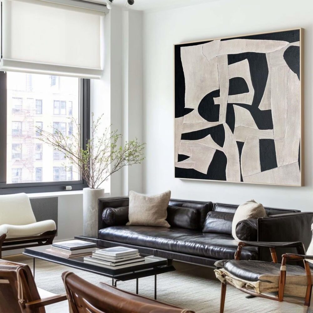 Minimalist Framed Wall Art Abstract 3D Textured Handmade Oil Living Room Decor Neutral Decorative Paintings - Image 3