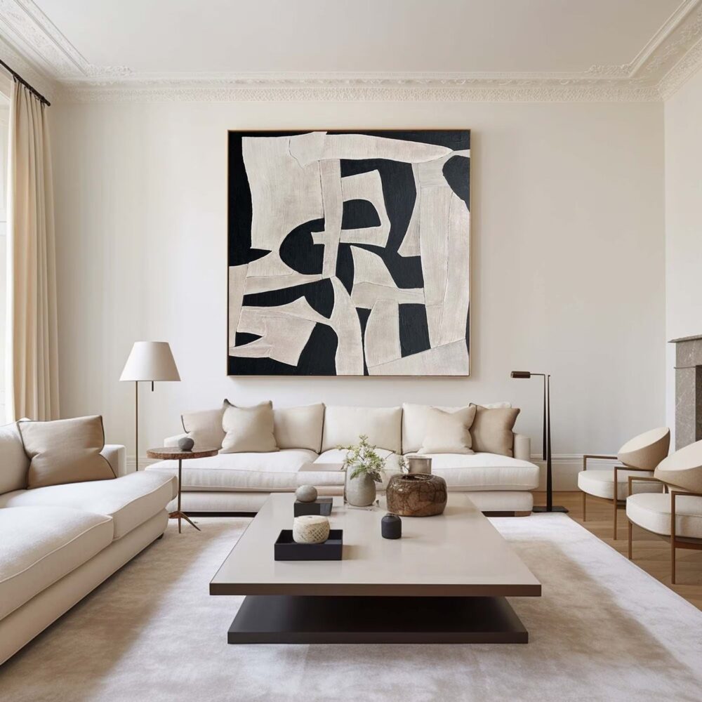 Minimalist Framed Wall Art Abstract 3D Textured Handmade Oil Living Room Decor Neutral Decorative Paintings - Image 4