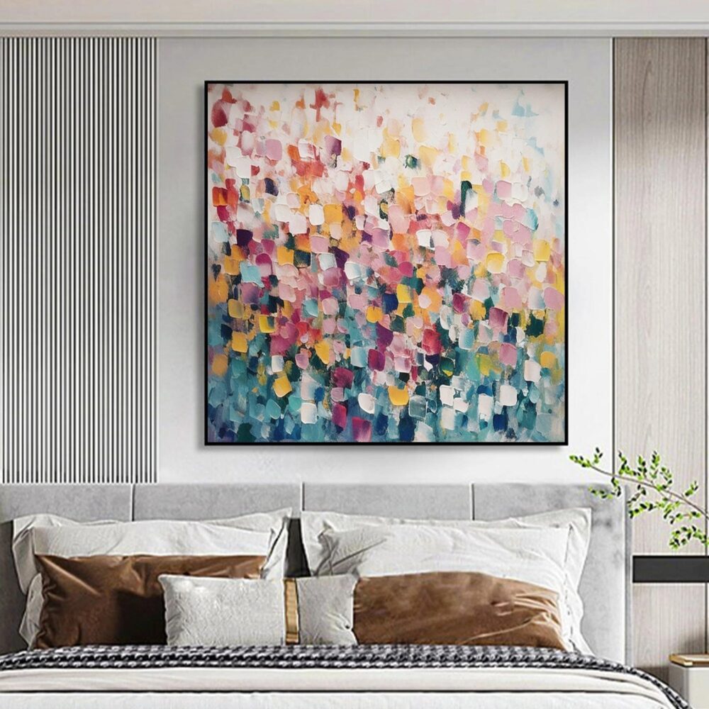 Colorful Texture Framed Wall Art Abstract 3D Textured Handmade Oil Living Room Decor Boho Canvas Decorative Painting - Image 3