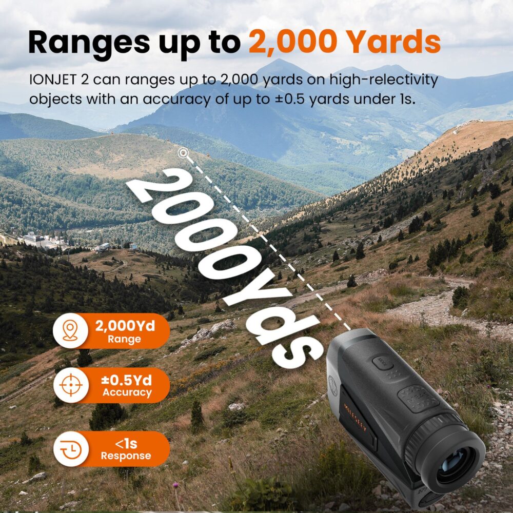 Mileseey IONJET2 Archery Rangefinder Rechargeable 2000Yd, Distance/Angle/Speed/Scan Multi Functional IP65 Rangefinder with Bag - Image 2